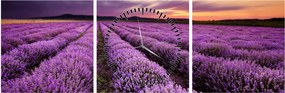 Obraz - Levanduľové pole pri západe slnka (s hodinami) (90x30 cm)