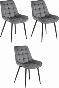 Set troch jedálenských stoličiek BERA zamatové tmavosivé / čierne nohy (3ks)
