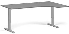 Rohový výškovo nastaviteľný stôl, 180x120 cm, 2 motory, L/P, sivá podnož, grafit