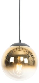 Art Deco závesná lampa čierna so zlatým sklom 20 cm - Pallon