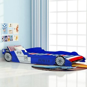 vidaXL Detská posteľ, pretekárske auto, 90x200 cm, modrá