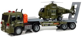 LEAN TOYS Odťahovacie vojenské vozidlo s prívesom a vrtuľníkom 1:16 + svetlo, zvuk
