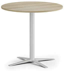 Konferenčný stolík AURA, priemer 80 cm, biela podnož, dub prírodný