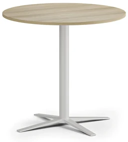 Konferenčný stolík AURA, priemer 80 cm, biela podnož, dub prírodný
