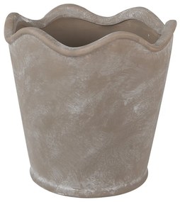 Šedý keramický kvetináč s vlnitým okrajom - Ø 19*18 cm