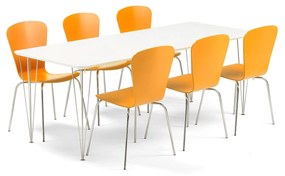 Jedálenská zostava: Stôl Zadie + 6 stoličiek Milla, oranžové