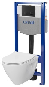 Cersanit Mille, System50 MECH podomietkový rám + závesná wc misa Mille Plus CleanOn + čierne tlačidlo MOVI II, S701-756