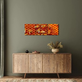 Obraz - Medový plást (s hodinami) (90x30 cm)