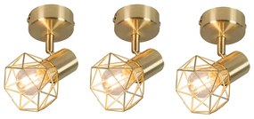 Sada 3 reflektorov Art Deco mosadz otočné a nakloniteľné - Mosh