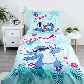 Modrá bavlnená detská obliečka na jednolôžko 140x200 cm Lilo a Stitch "Hawaii" – Jerry Fabrics
