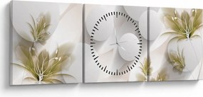 Obraz - 3D kruhy s kvetinami (s hodinami) (90x30 cm)