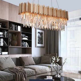 Toolight Toolight, kovové-krištáľové závesné svietidlo E14 60x30 cm 312355, zlatá, OSW-00683