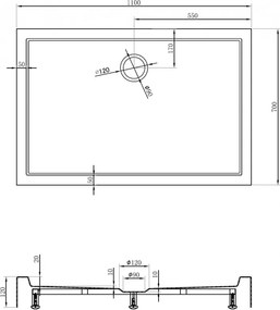 Mexen Flow+ obdĺžniková vanička 110 x 70 cm, čierna matná, 46R707011H