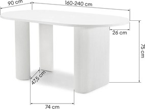 Jedálenský rozkladací stôl Audrey 160/240 cm biely