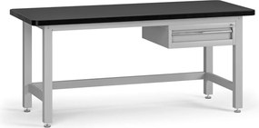 Pracovný stôl do dielne G4 so závesným boxom na náradie, MDF + PVC doska, 1 zásuvka, 1800 x 750 x 800 mm, sivá
