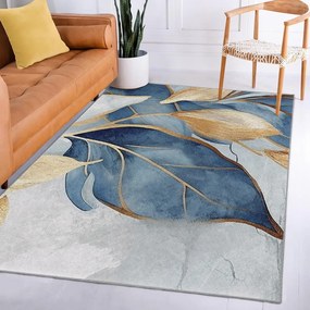Prateľný koberec v modrej a zlatej farbe 160x230 cm Golden Leaves – Mila Home