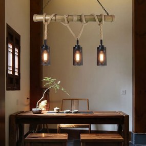 Závesné svietidlo H82 industrial, tube 3 74205 - kov / bambus - Čierna