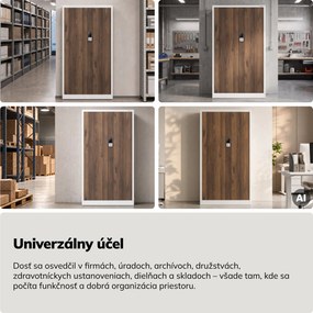 Kovová kancelárska skriňa so zámkom na kód biela, orech, 900x1850x400 mm: DANIEL Eco Design