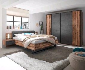 Šatníková skriňa Sarnia, 312 cm, zrubová dosky / tmavý betón