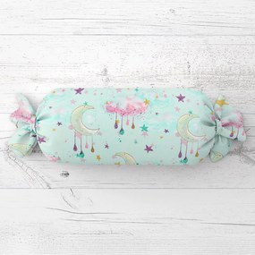 Biante Detský vankúš valec bonbon Sandra SA-522 Mesačná obloha na mintovom 15x60 cm