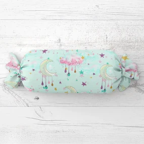 Biante Detský vankúš valec bonbon Sandra SA-522 Mesačná obloha na mintovom 15x80 cm