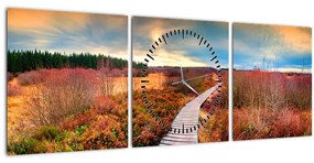 Obraz - Jesenná cesta krajinou (s hodinami) (90x30 cm)