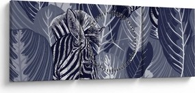 Obraz - Modré zebry (s hodinami) (90x30 cm)