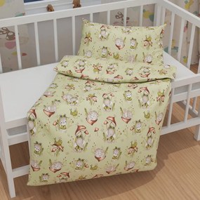 Biante Detské bavlnené posteľné obliečky do postieľky Sandra SA-474 Žabky a zvieratká medzi hubami na zelenom Do postieľky 90x120 a 40x60 cm