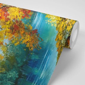 Samolepiaca tapeta maľba jesenných stromov pri rieke