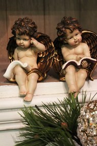 Krémovo zlaté sošky anjelov s knihou 2-set