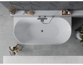 Mexen Oval Slim, voľne stojaca vaňa ku stene 170 x 80 cm, biela lesklá, grafitový prepad, 52661708000-95