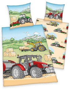 Detská flanelová posteľná bielizeň HerdingTraktor, 135 x 200 cm, 80 x 80 cm