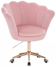 LuxuryForm DESIGN Kreslo FREY VELUR na zlatej podstave s kolieskami - ružová