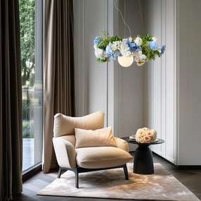 Bohemian závesná lampa čierna s farebnými kvetmi modrá a biela - Flower Power