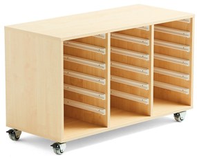 Drevená skrinka na plastové boxy IDA, 3 sekcie, 1020x450x635 mm, breza