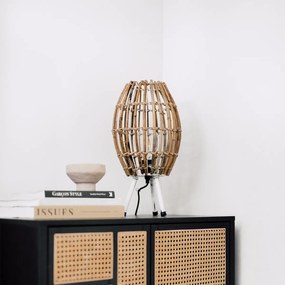 Rustikálna stolná lampa trojnožka bambus s bielou - Canna Capsule