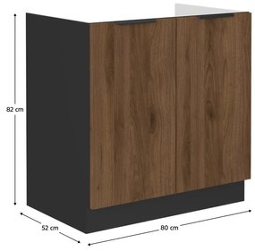 Dolná drezová kuchynská skrinka Monzesa 80 ZL 2F BB (orech okapi + čierna) . Vlastná spoľahlivá doprava až k Vám domov. 1096932