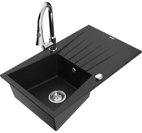 Mexen Cesar, 1-komorový granitový drez 775x470x190 mm a drezová batéria Elia, čierna, 6514-77-670101-00