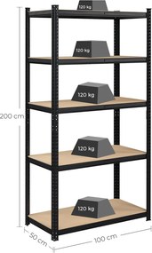 Sada 2 ks dílenských regálů Profa 200 cm černá/hnědá