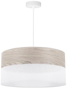 Závesné svietidlo Wood, 1x svetlobéžová dubová dýha/biele PVC tienidlo, (fi 44cm)