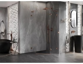 Mexen Lunar, L päťuholníkový sprchový kút s pravým sklonom 90 x 90 cm, 8mm číre sklo, profil ružové zlato, 831L-090P-090L-60-00-P