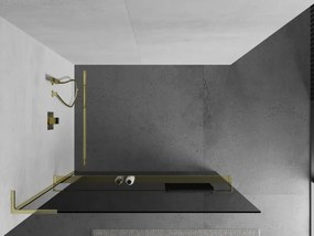 Mexen Kioto+ L, sprchová zástena Walk-In s poličkou a vešiakom 70 x 200 cm, 8mm šedé sklo, zlatý lesklý profil,800-070-123-50-40