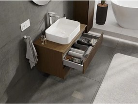 Mexen Rivel, kúpeľňová skrinka 80 cm s hornou časťou, 2 zásuvky, drážkovaná, orech, 91A20-08047-2-BFFC86