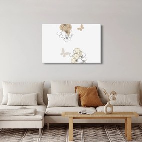 Obraz - Béžové kvety s motýľom N⁰2 (90x60 cm)