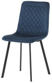 Židle jídelní, modrý samet, kov černý mat