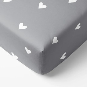Goldea bavlnená napínacia plachta - srdiečka na sivom 90 x 200 cm