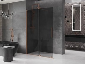Mexen Velar, sprchová zástena s posuvnými dverami Walk-in 150 x 200 cm, 8mm šedé sklo, medená matná, 871-150-000-43-65