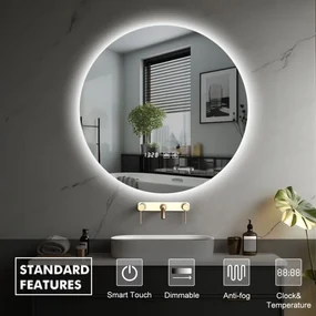 IREDA Kúpeľňové zrkadlo s LED osvetlením, okrúhle, 70 cm | BIANO