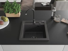 Mexen Vito, granitový drez 520x490x210 mm, 1-komorový, čierna-škvrny s čiernym sifónom, 6503521000-76-B