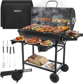 Veľký záhradný gril na drevené uhlie s poklopom a teplomerom